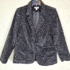 d&co Denim + Company classic gray leopard print velvet blazer classic office S